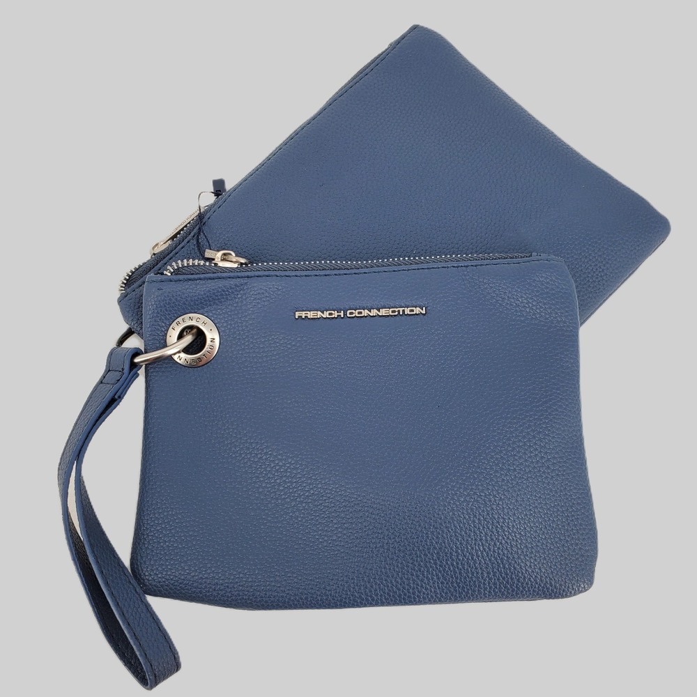French Connection Faux Leather Lara Pebble Double Slim Wristlet‎ Blue Textured